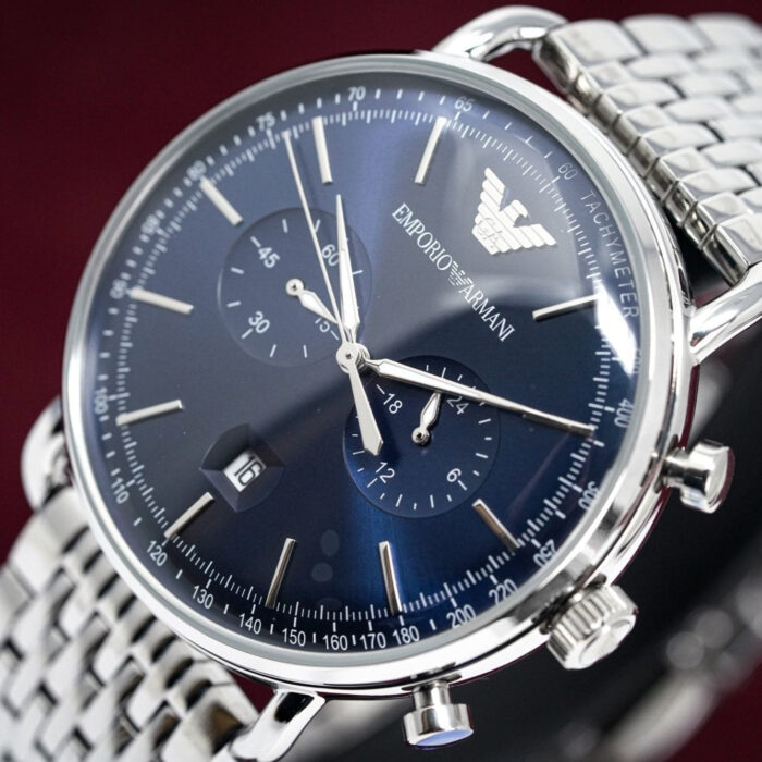 Emporio Armani Men's Rose Gold Chronograph Watch with White Dial and Brown Leather Strap - AR0398 - Image 3